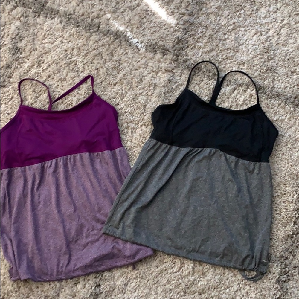 Two spaghetti strap workout tops with built in bra